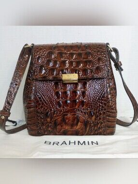 Brahmin Pecan Margo Crocodile Embossed Leather Crossbody Purse